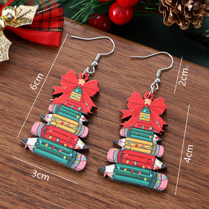 Wholesale Christmas Bow Pencil Christmas Tree Pendant Earrings