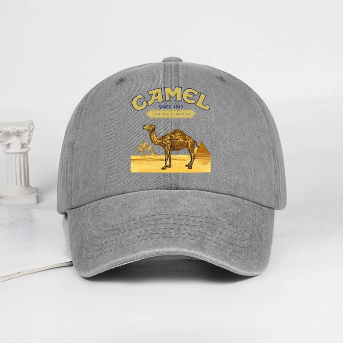Wholesale Vintage Camel Print Washed Baseball Cap Stylish American Retro Adjustable Peaked Cap