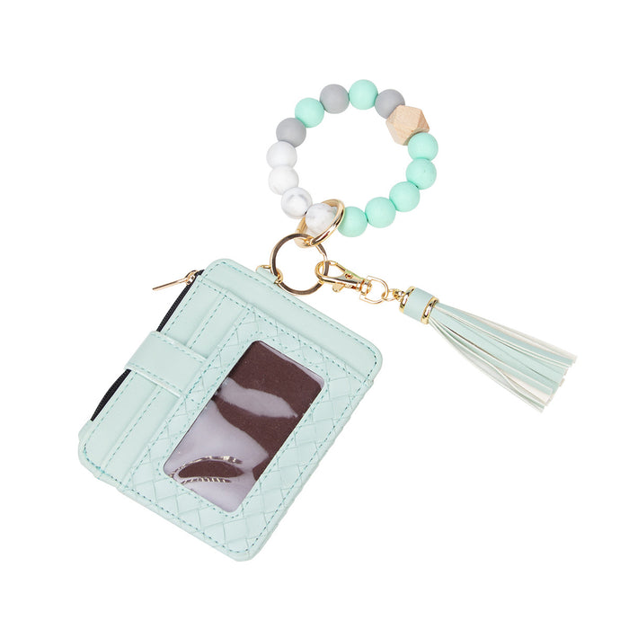 Wholesale leather PU tassel card holder silicone bracelet wrist keychain pendant bracelet bracelet key ring