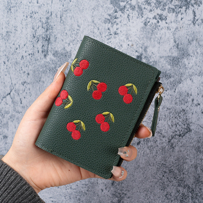 Wholesale Blue Embroidered Fruit Pattern PVC Wallet for Daily Matching MOQ≥3