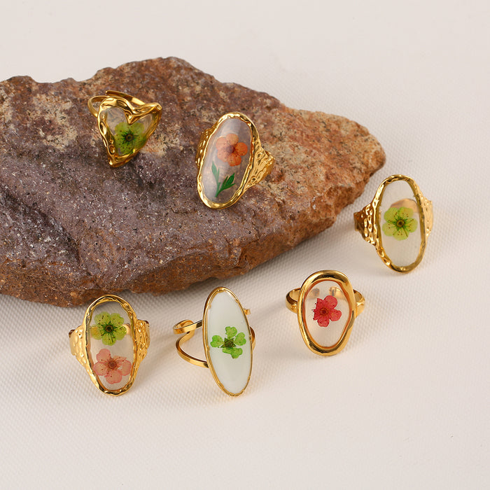 Wholesale Fashionable new dry flower series stainless steel ring high-end accessories niche design open ring bracelet