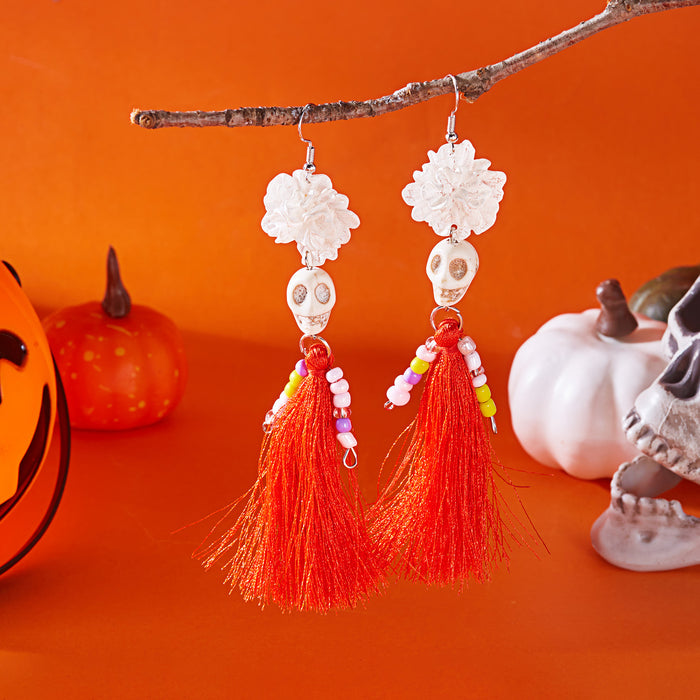 Wholesale  retro earrings for women hip-hop punk style skull funny skeleton colorful mesh ear hooks