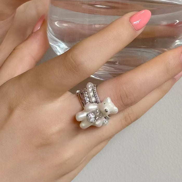 Wholesale Imitation pearl multi-layer ring, niche design, versatile commuting fashion ring