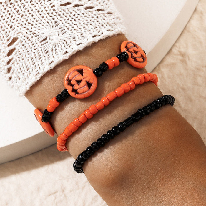 Wholesale Pumpkin Skull Bead Bracelet Set Geometric Handmade Plastic Fashion Accessory MOQ≥2