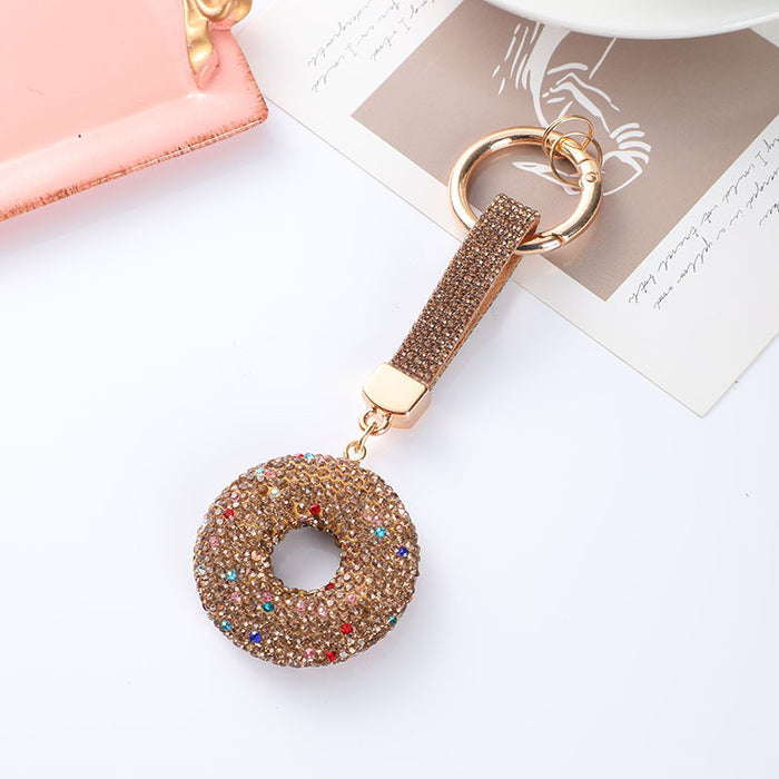 Wholesale Diamond-studded donut clay keychain,  rhinestone rope car key chain