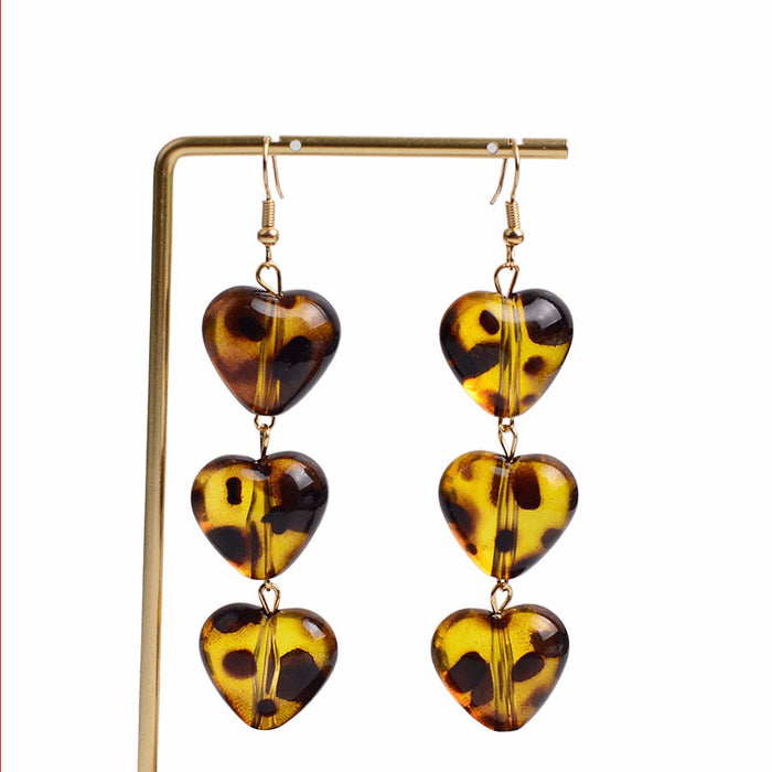 Wholesale Amber Gradient Earrings Hong Kong Style Heart Three-Dimensional Geometric