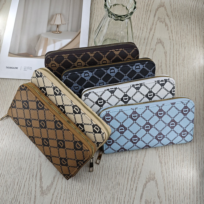 Wholesale Faux Leather Women S Long Wallet Pink Letter Print Zip Around Retro Style Casual Fashion Accessory