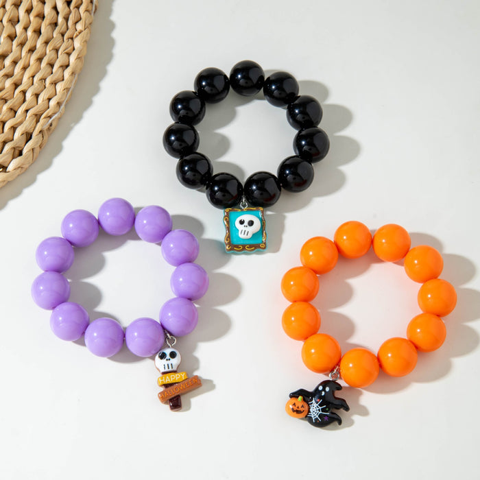 Wholesale Halloween Boutique  Skull Bat Acrylic Bead Bracelet Evil Eye Party Jewelry Accessory MOQ≥2