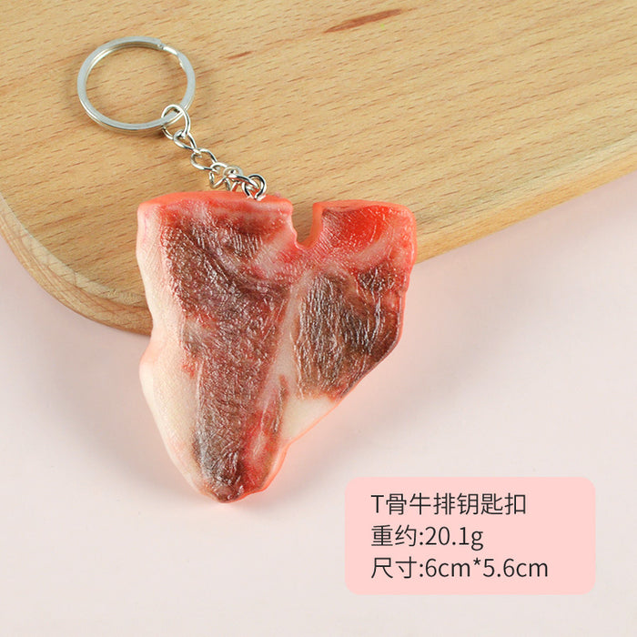 Wholesale PVC Simulated Tomahawk Steak Keychain Realistic Faux Meat Bag Charm Decorative Accessory MOQ≥5