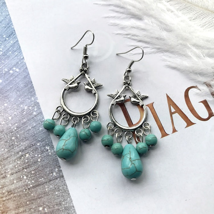 Wholesale Alloy Vintage Turquoise Ethnic Style Earrings JDC-ES-Luox009