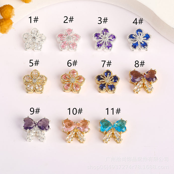 Wholesale Colored inlaid zircon with five petals of flowers, scattered beads, butterfly knots, heart-shaped zircon DIY handmade
