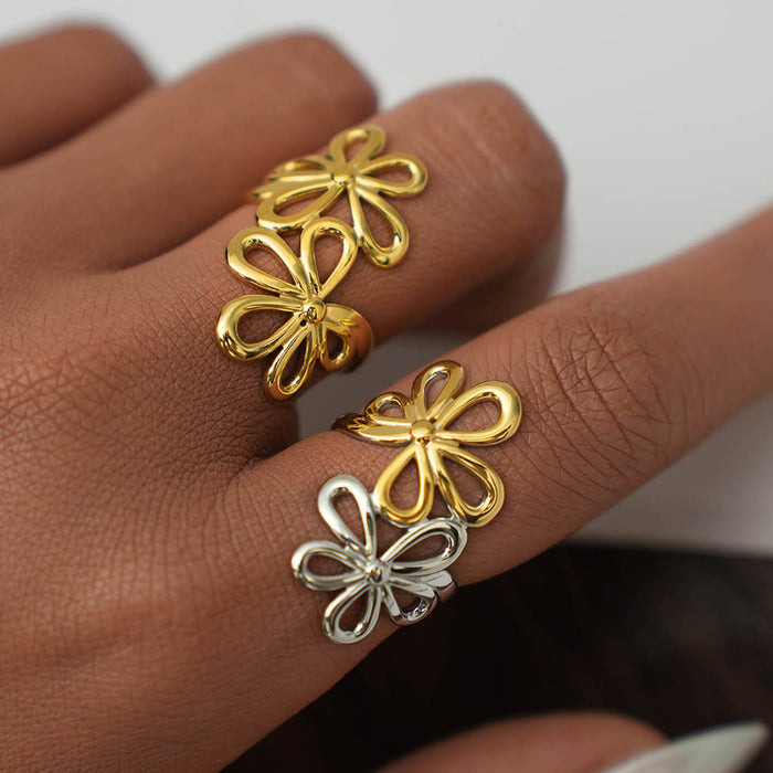 Wholesale Jewelry Stainless Steel 18K Gold Flower Open Ring Hand Jewelry