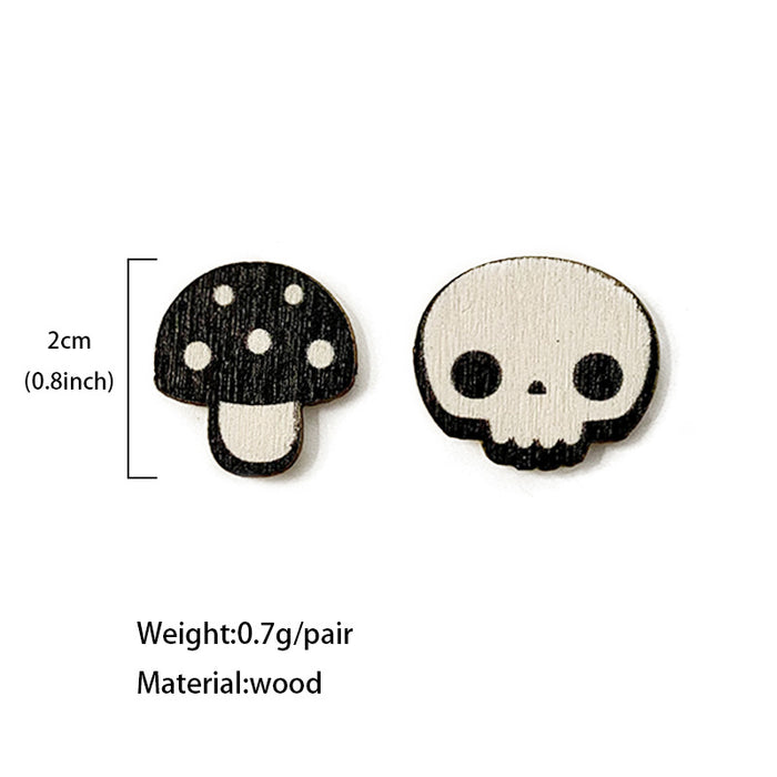 Wholesale  Dark Wind Earrings Skull Bat Asymmetric Wooden Earrings Horror Festival