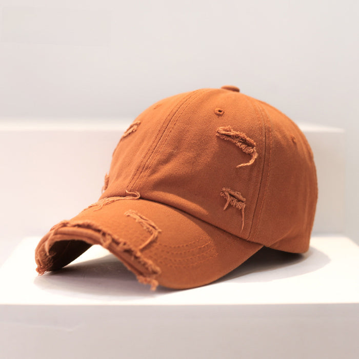 Wholesale Retro style, personalized, vintage, perforated baseball cap, versatile, soft top, curved brim, sun shading duckbill cap for women