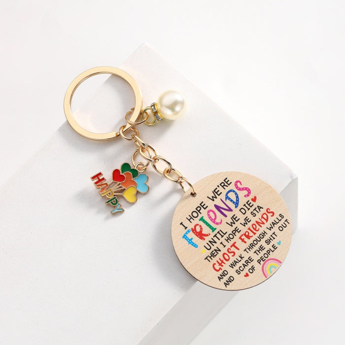 Wholesale Letter Good Friends Wooden Round Keychain JDC-KC-RongRui057