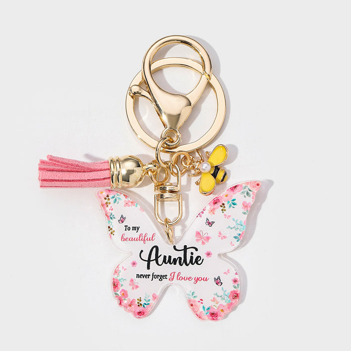 Wholesale Mother's Day Butterfly Shaped Acrylic MOM Pendant Keychain JDC-KC-HuiWen006