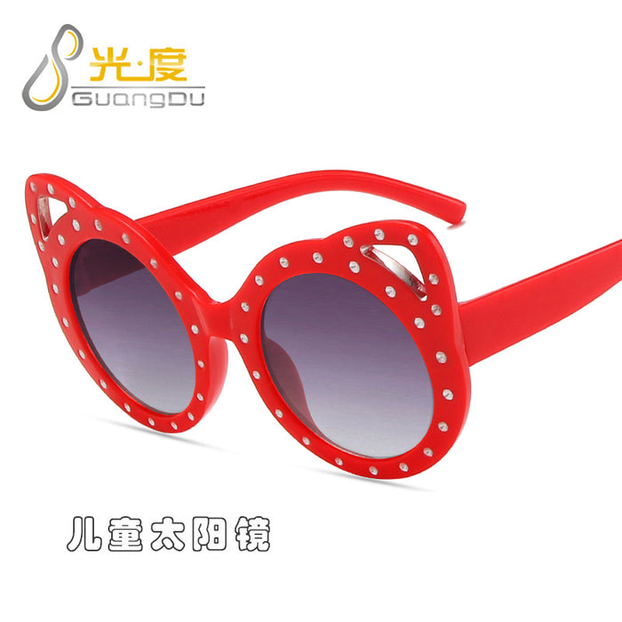 Wholesale Children's point diamond round frame glasses, teddy bear sunglasses, cute fox ear glasses, sunglasses