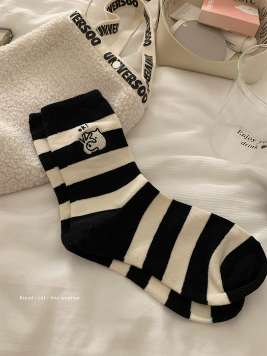 Wholesale Striped embroidery, tube socks, pile socks, pure cotton socks, casual