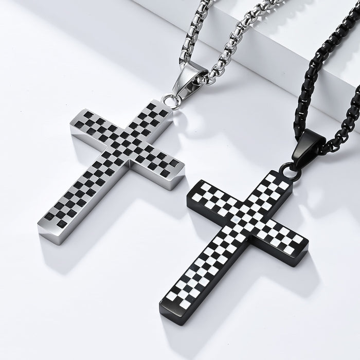 Wholesale Black and White Titanium Steel Cross Necklace JDC-NE-QianF017