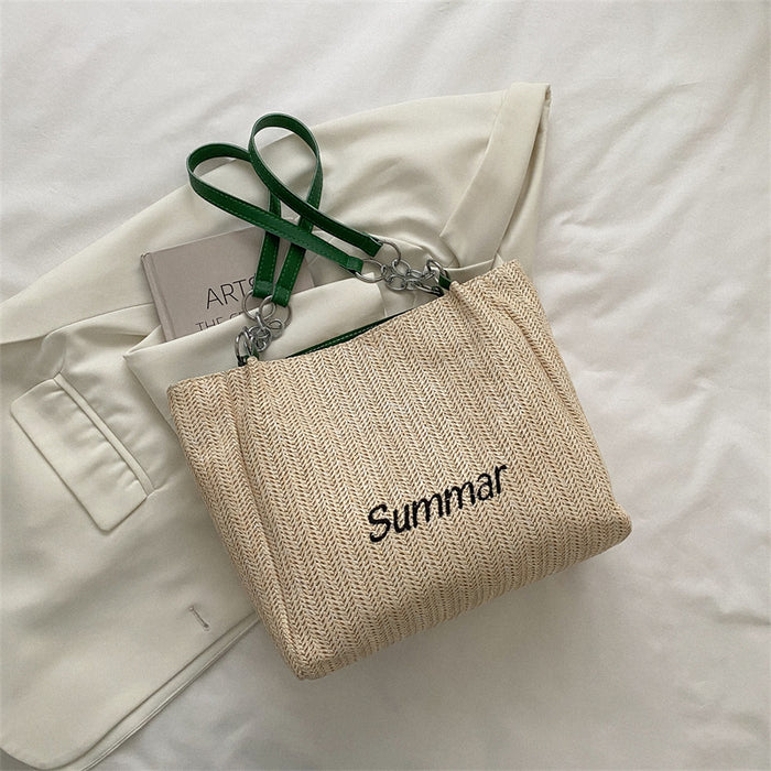 Wholesale Large capacity fashionable woven letter tote bag, trendy casual commuting shoulder bag