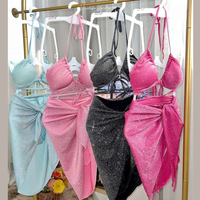 Wholesale Fashionable and sexy tie neck split three piece bikini beach vacation swimsuit