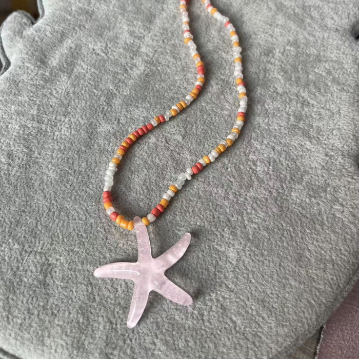 Wholesale Starfish Beaded Necklace Trendy Alloy Ball Chain Collarbone Necklace