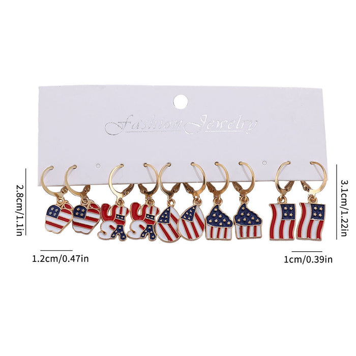 Wholesale Patriotic Drop Pendant Earrings Red White Blue USA Flag Design