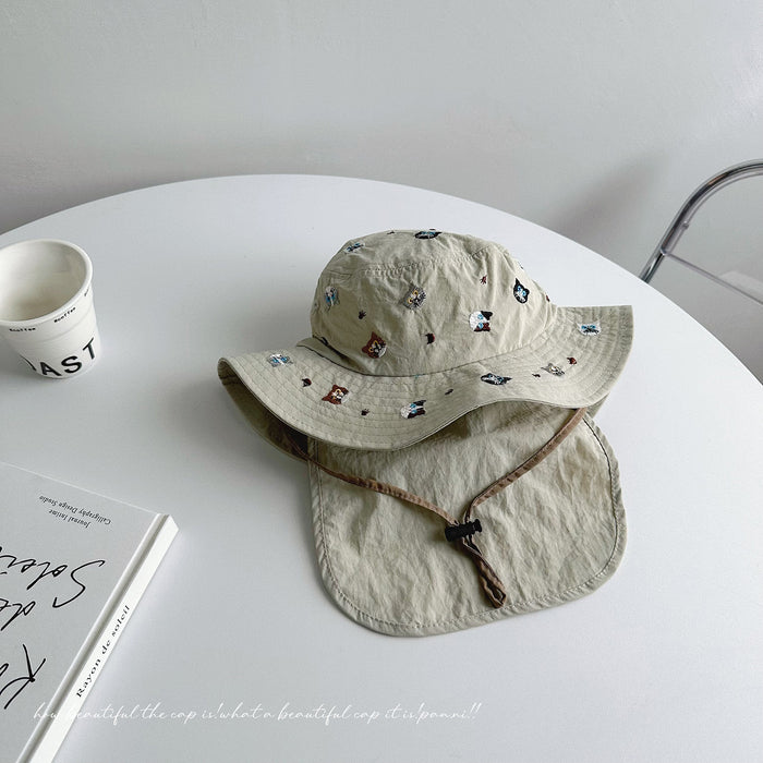 Wholesale Quick drying thin children's sunshade hat for travel, baby big brim neck protection, sun protection fisherman hat