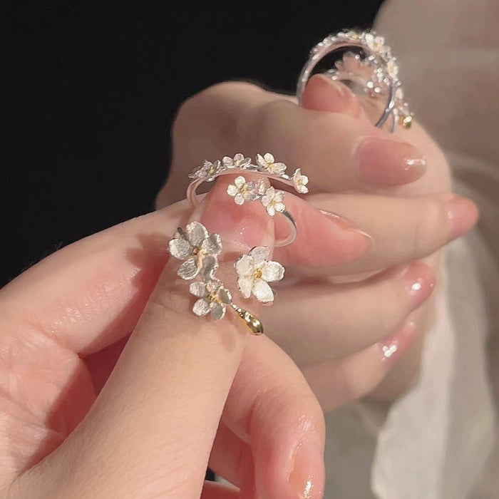 Wholesale Flower ring for niche design, light luxury, simple temperament, adjustable opening ring