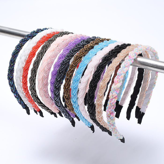 Wholesale Beaded twisted braid headband with millet beads crystal hairpin handmade beaded crystal hair accessories