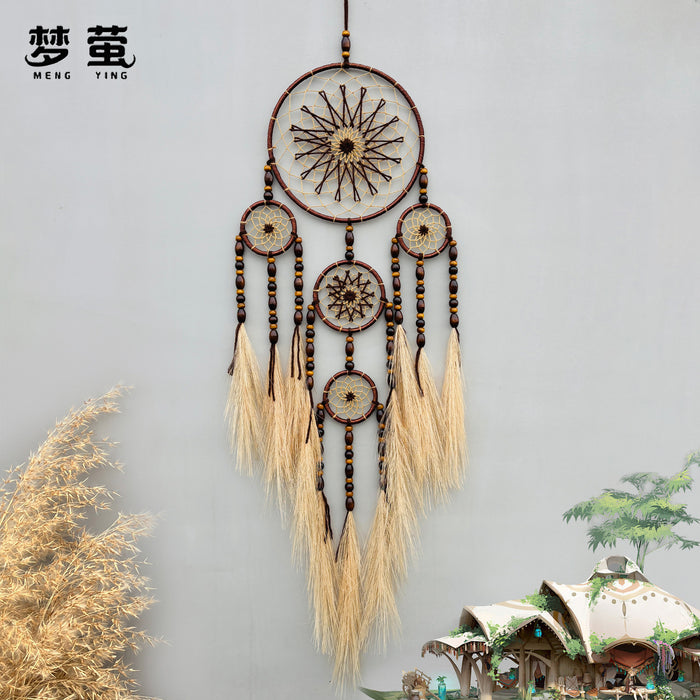 Wholesale Hand Knitted Pampas Grass Dreamcatcher Wall Hanging with Preserved Flowers MOQ≥2