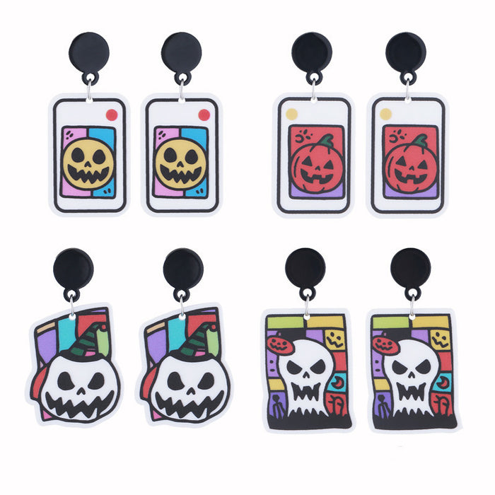 Wholesale  Series Earrings Acrylic Double-Sided Printing Funny Skull Pumpkin Cartoon Earrings