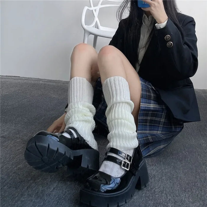 Wholesale Spring and Autumn Straight Knitted Vertical Strip Stacked Socks Warm Mid tube Socks Calf Socks