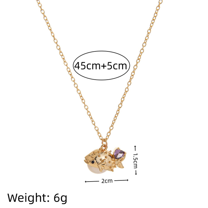 Wholesale Marine Series Pendant Cute Crab Jellyfish Goldfish Pendant Necklace Plated with 18K Gold