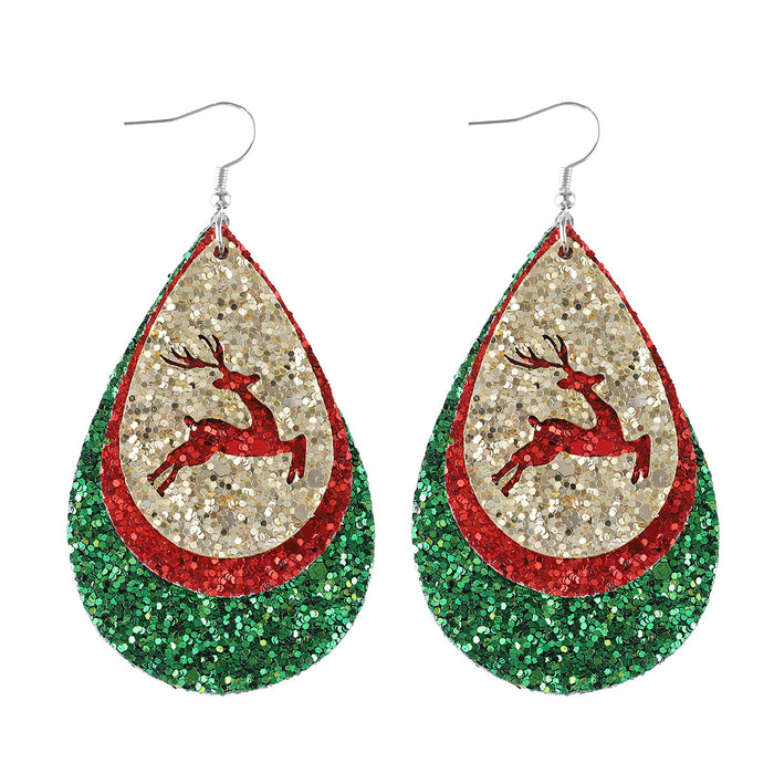 Wholesale Leather Christmas Elk Drop Earrings Hollow Design Jewelry Accessory
