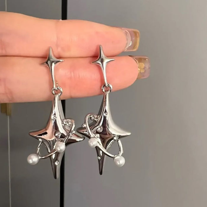 Wholesale Four-Pointed Star Tassel Heart Earrings