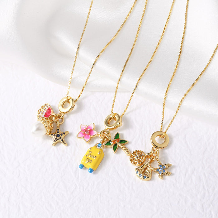 Wholesale  Pearl Flower Starfish Sailing Pendant Necklace Gold Plated Collarbone Chain