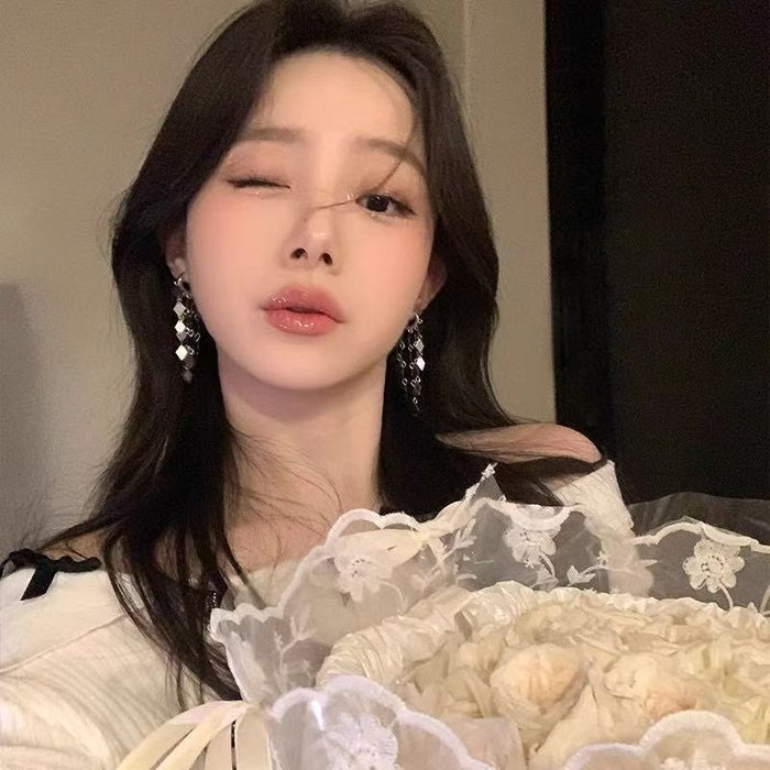 Wholesale High end geometric tassel earrings, niche, light luxury, ear buckle earrings, niche, exquisite