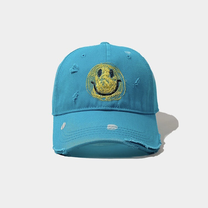 Wholesale Smiling Face Distressed Washed Hole Cotton Baseball Cap JDC-FH-ZunKai007