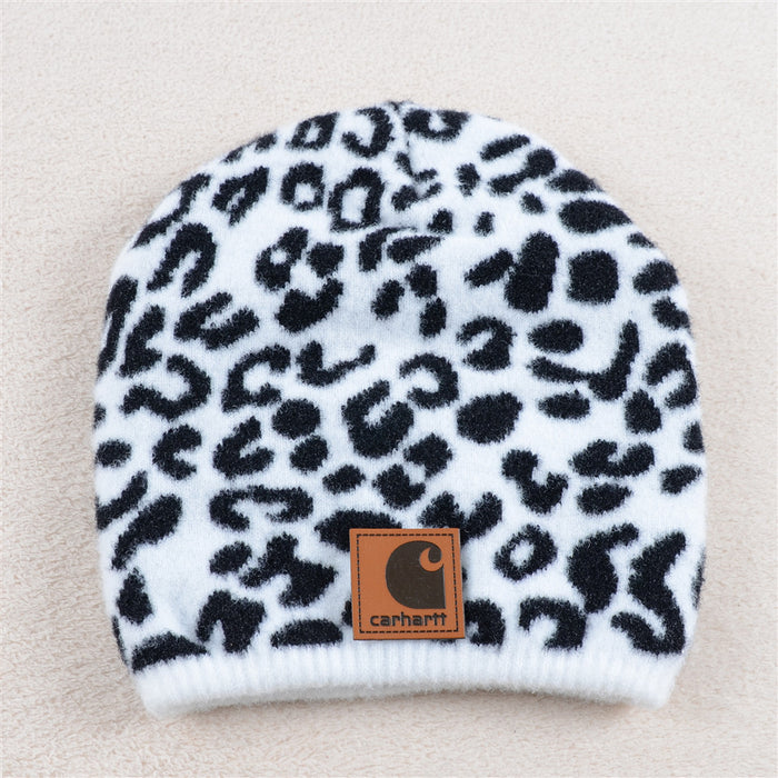 Wholesale Pullover Knitted Hat Crystal Velvet Black and White Leopard Print Cow Print JDC-HT-KuT002