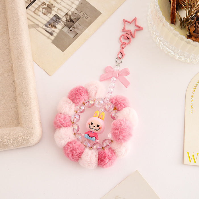 Wholesale Handmade pom-pom beaded phone strap keychain