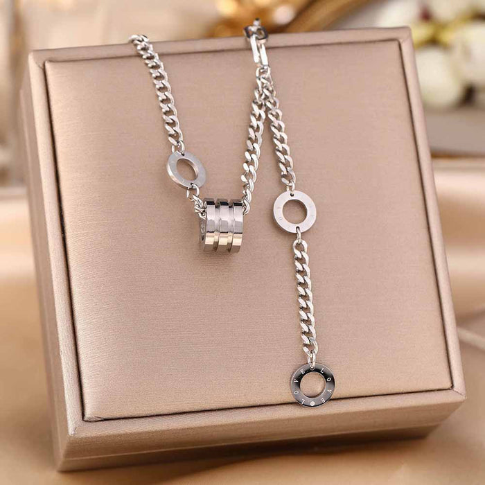 Wholesale Micro-Inlaid Zirconia Silver Titanium Steel Necklace JDC-NE-YinY001