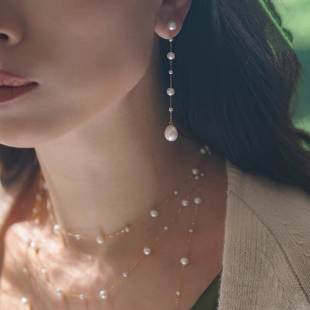 Wholesale Earrings Freshwater Pearl Earrings Ear Line s925 Silver Plated 18k Gold Earrings