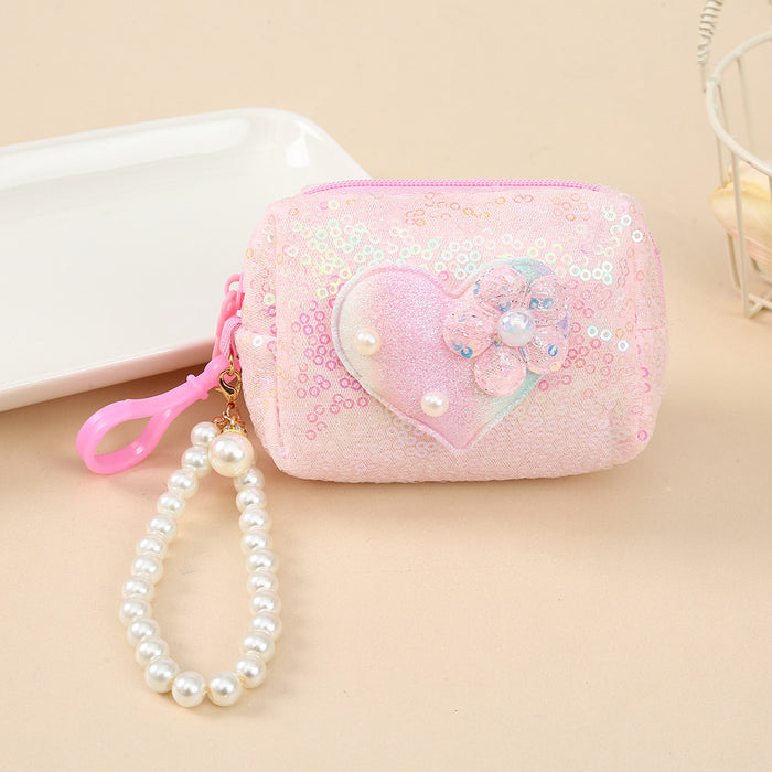 Wholesale Love Schoolbag Pearl Sequin Portable Coin Purse Plush Keychain JDC-KC-YiK004