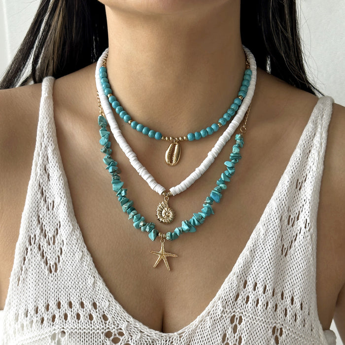 Wholesale Zinc Alloy Beaded Shell Pearl Necklace Ocean Style Layering Jewelry