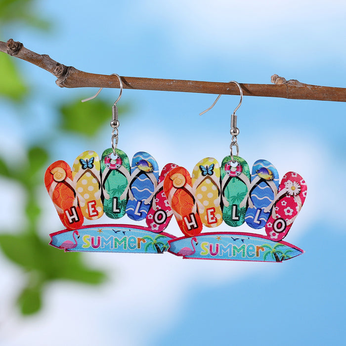 Wholesale Holiday Style Color Sun Watermelon Juice Acrylic Letter Pendant Earrings Beach Holiday Earrings