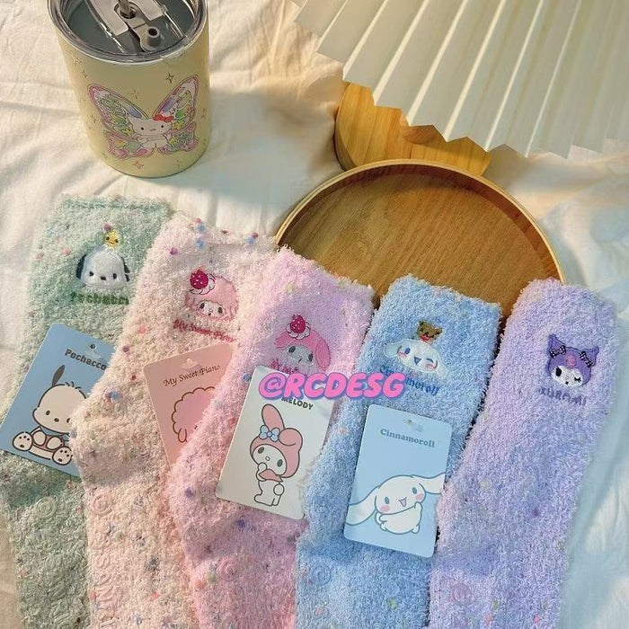 Wholesale Cute Cartoon Colorful Polka Dot Coral Fleece Winter Thickened Warm Women' s Mid-Calf Socks