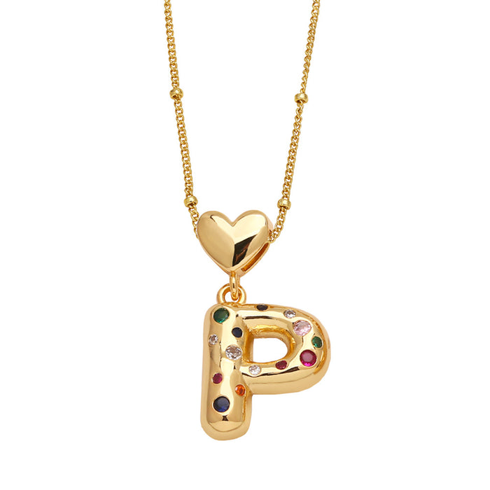 Wholesale  Love  English Letter Necklace Women's Color Zircon Gold Plated Clavicle Chain