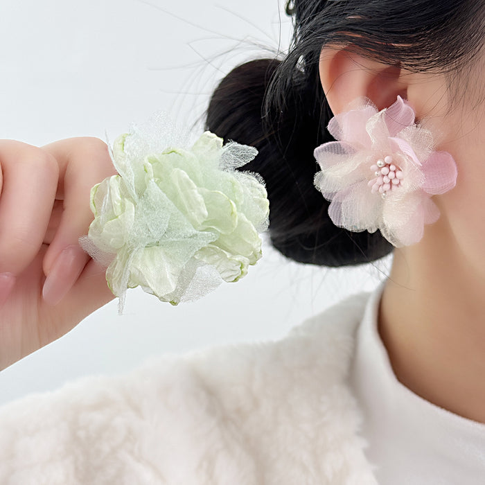 Wholesale Flower earrings with simple and versatile design, colorful fabric mesh