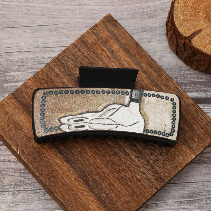 Wholesale Western Denim Style Leather Hairpin Cattle Head Shark Clip Women' s Grab Clip